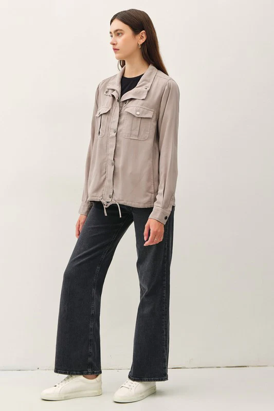 Kate Long Sleeve Drawstring Utility Jacket Grey