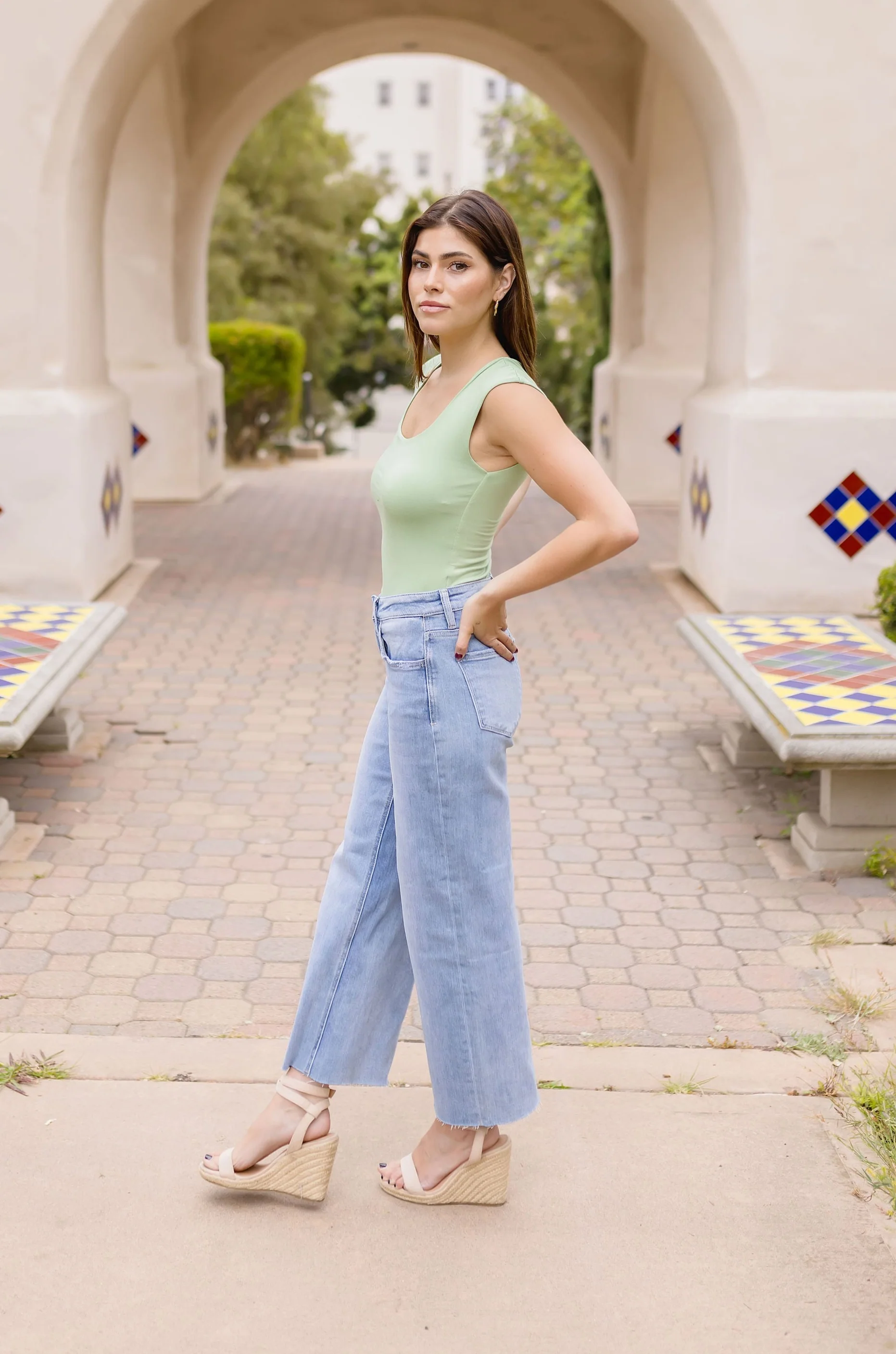 Abbi Cap Sleeve Scoop Neck Top Green