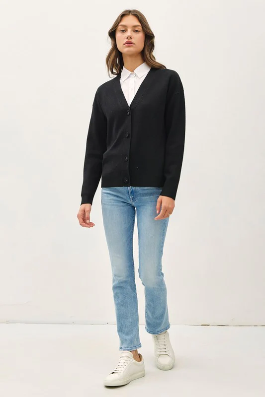 Laura Long Sleeve Button Down Knit Cardigan Black