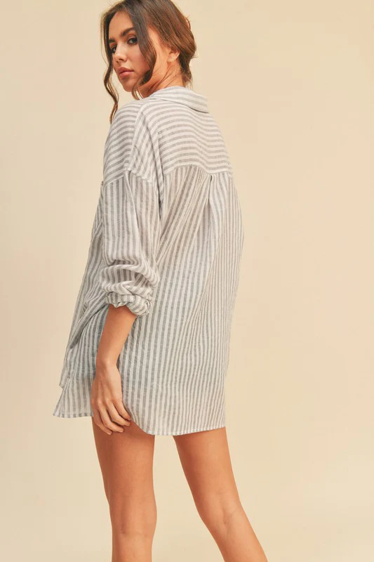 Waitlist 8/31 ♥ Chandler Long Sleeve Stripe Print Button Down Top Grey