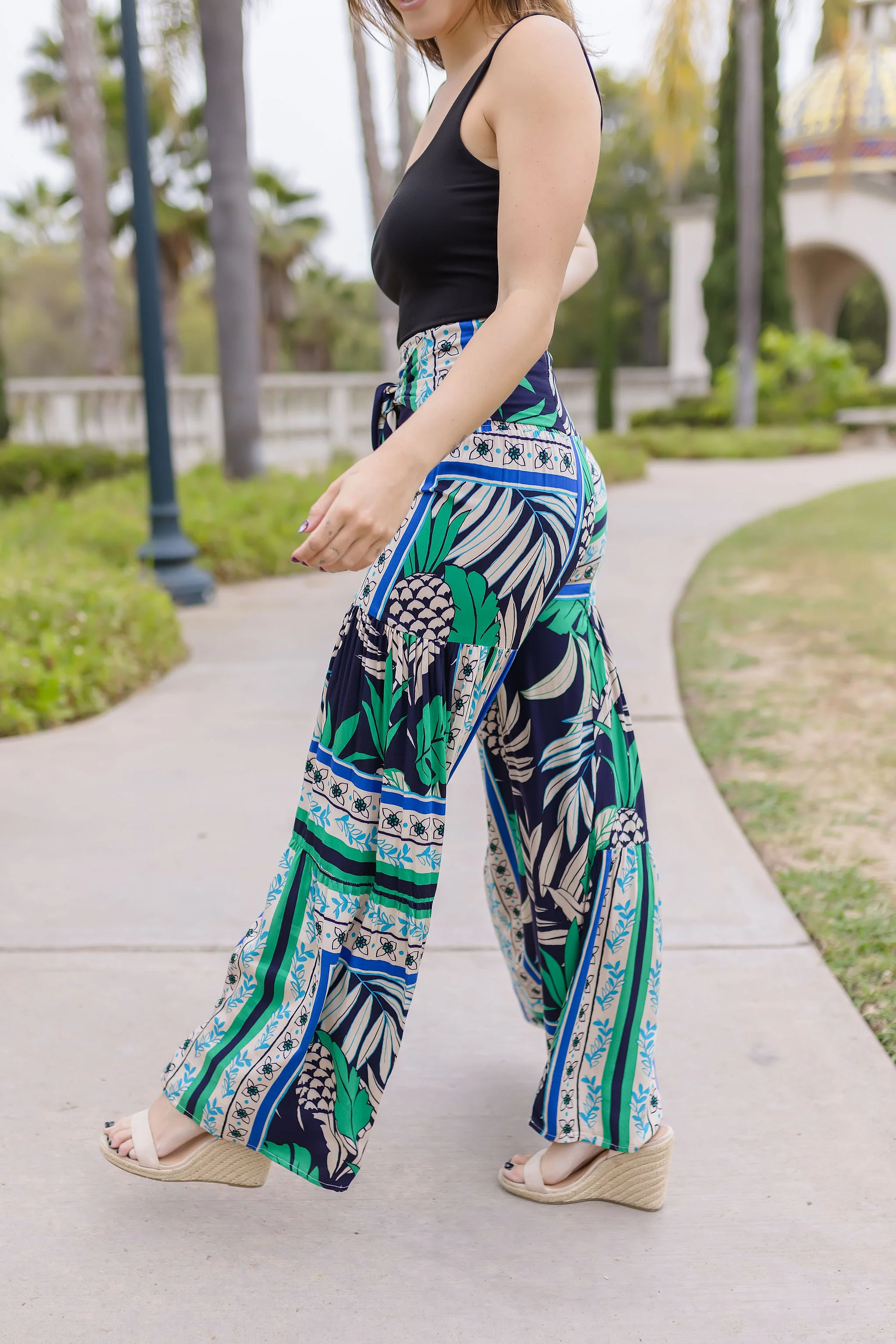 Bonnie Abstract Print Wide Leg Pants Navy