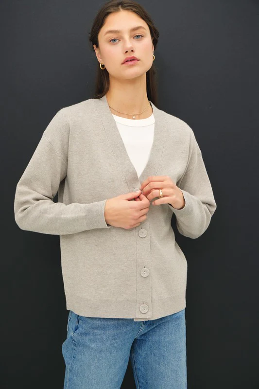 Laura Long Sleeve Button Down Knit Cardigan Slate