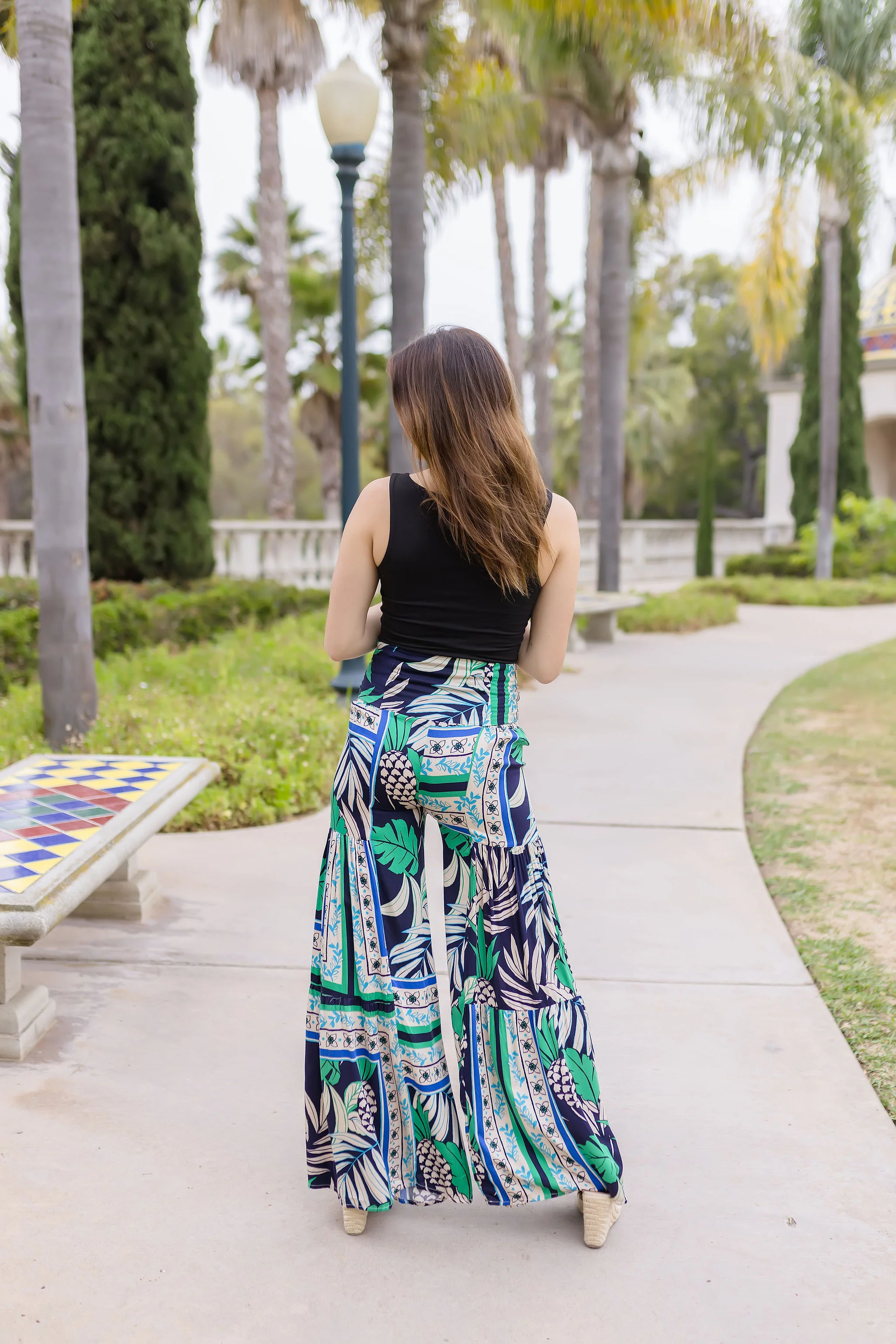 Bonnie Abstract Print Wide Leg Pants Navy