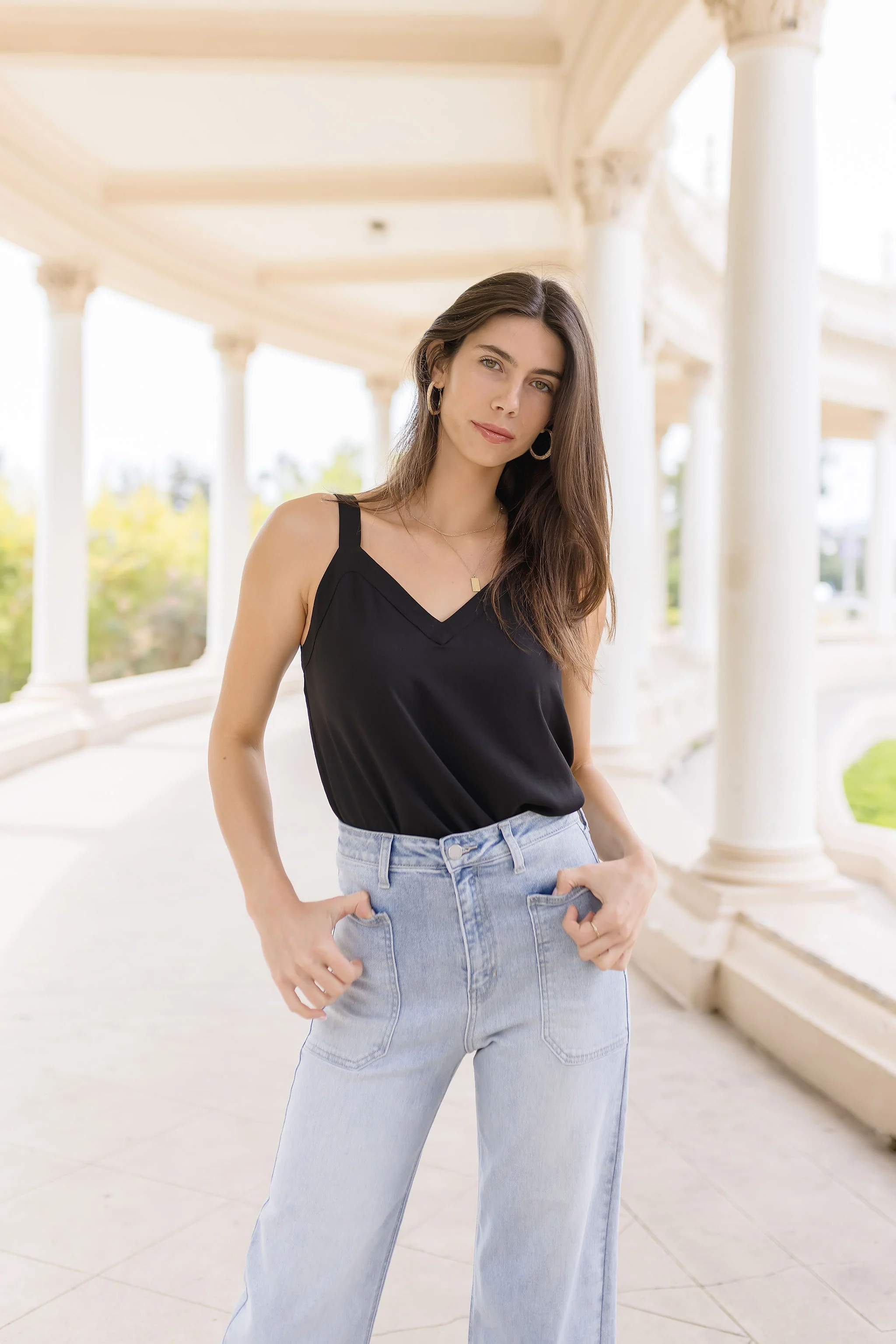 April Sleeveless V Neck Top Black