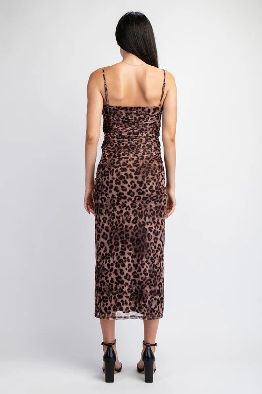 Mischa Sleeveless Mesh Leopard Print Top Brown