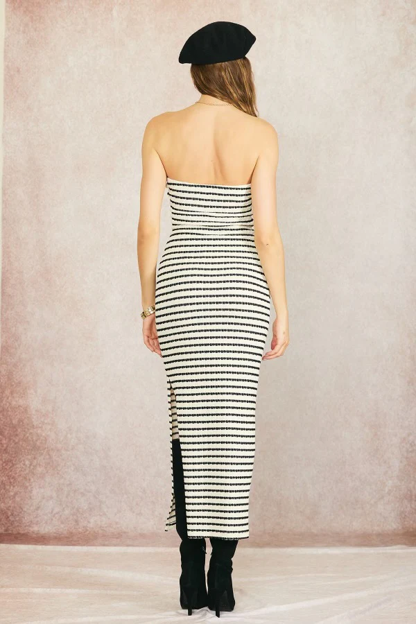 Avril Sleeveless Stripe Print Knit Maxi Dress Black