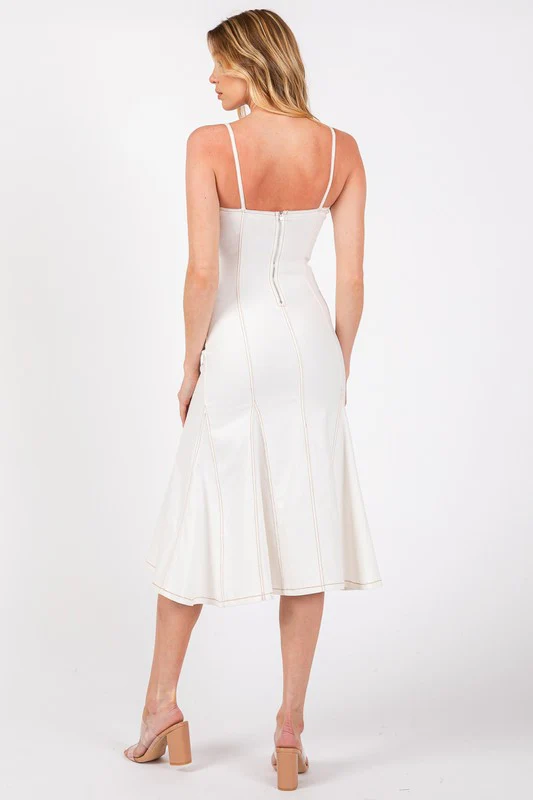 Minnie Sleeveless Stretch Twill Midi Dress White