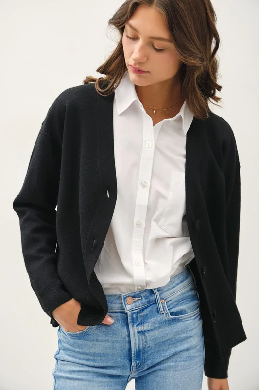 Laura Long Sleeve Button Down Knit Cardigan Black