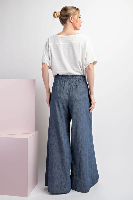 Marissa Drawstring Pinstripe Wide Leg Pants Navy