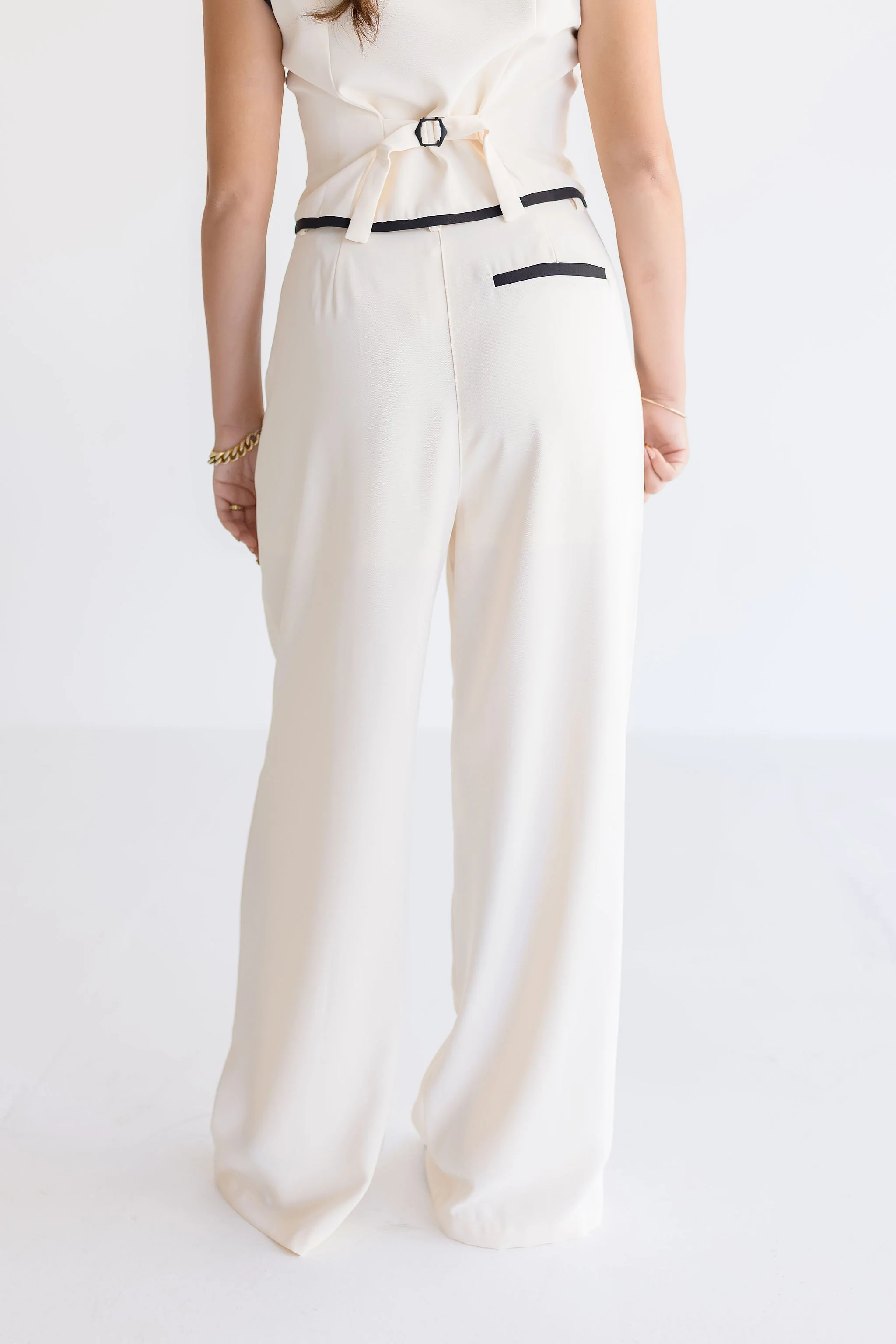 Ellie Contrasting Edge Wide Leg Pants Cream