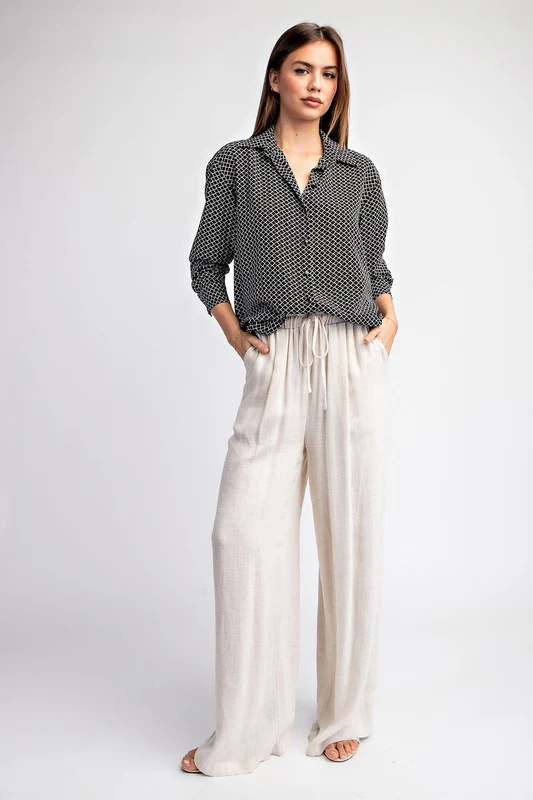 Harper Long Sleeve Geometric Print Button Down Top Black