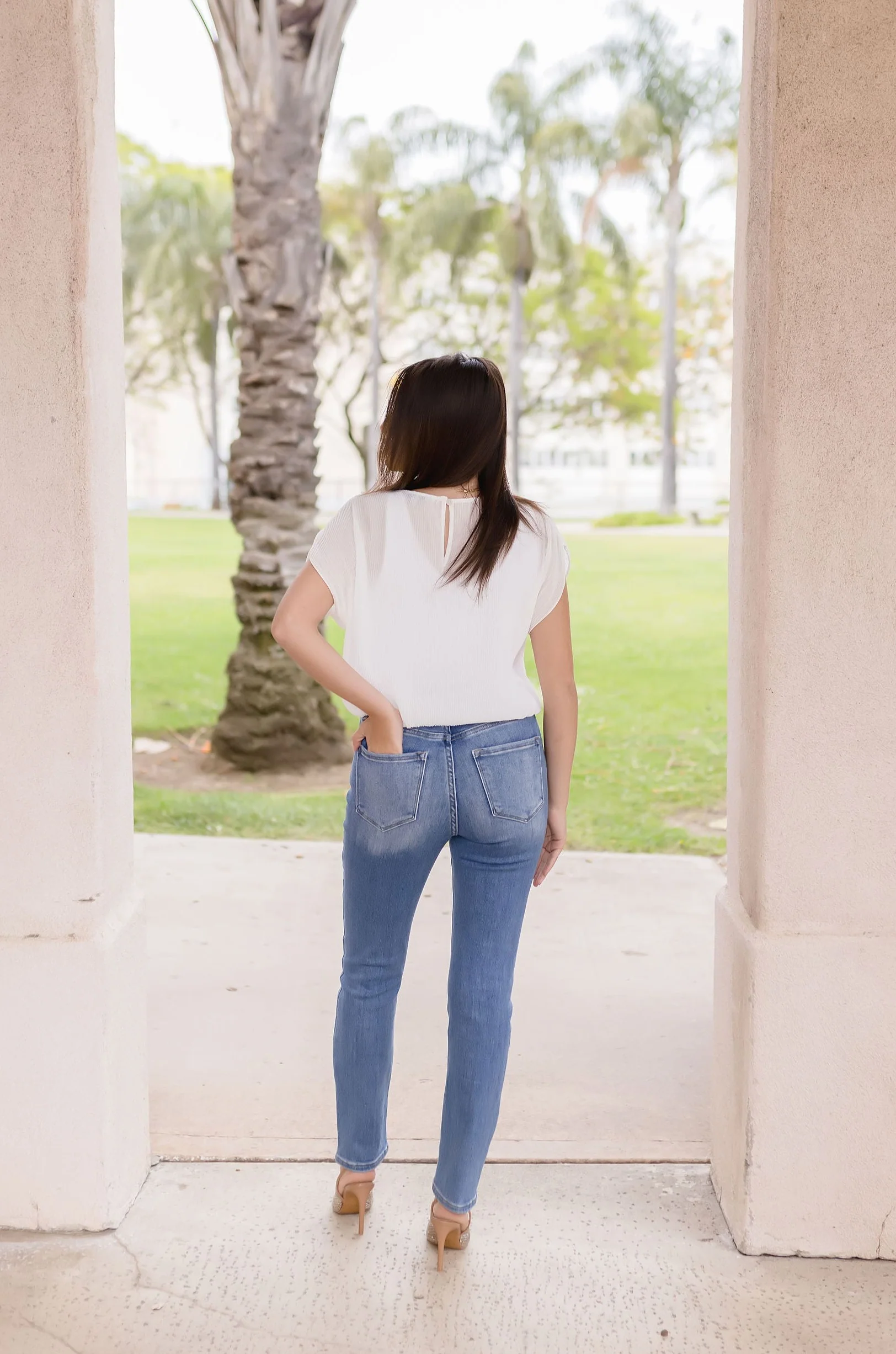 Serena Pleated Cinched Waist Top White