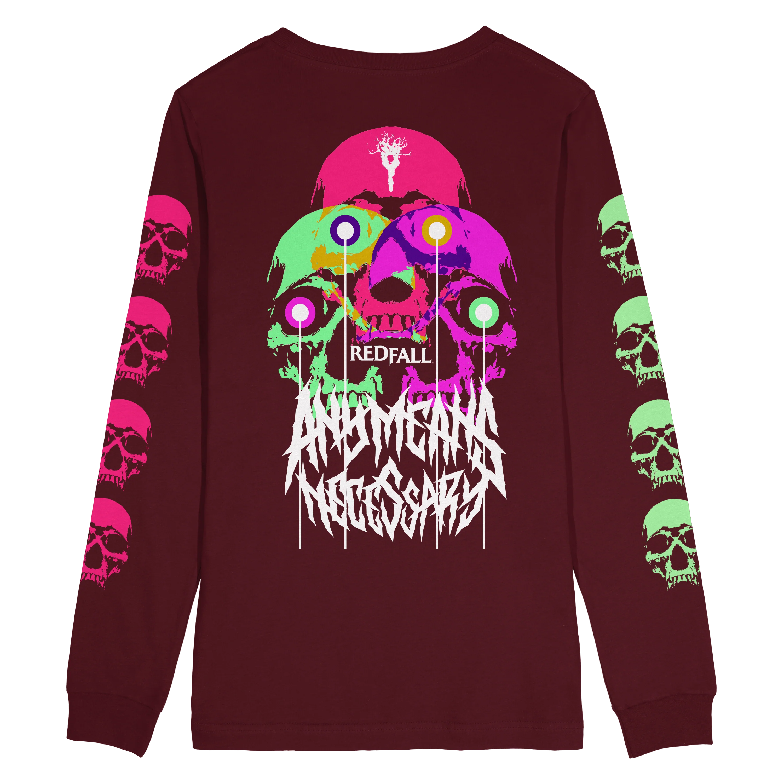 3 Skulls Long Sleeve T-Shirt Burgundy