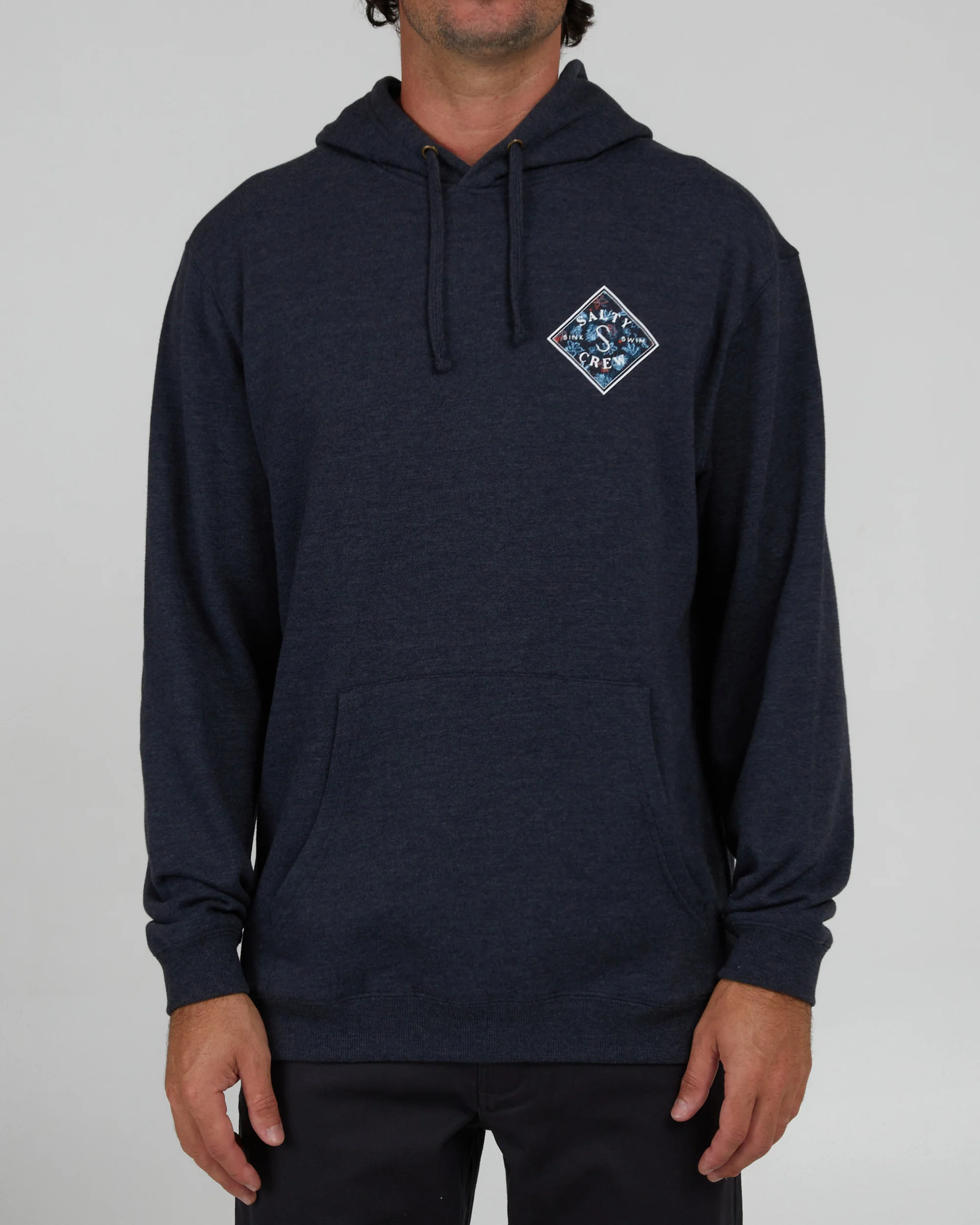 Choppy Tippet Navy Heather Hood Fleece