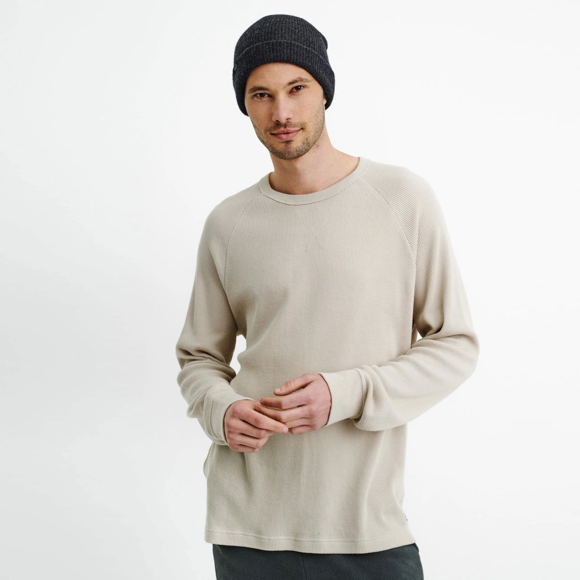 Mens Waffle Long Sleeve Tee Natural