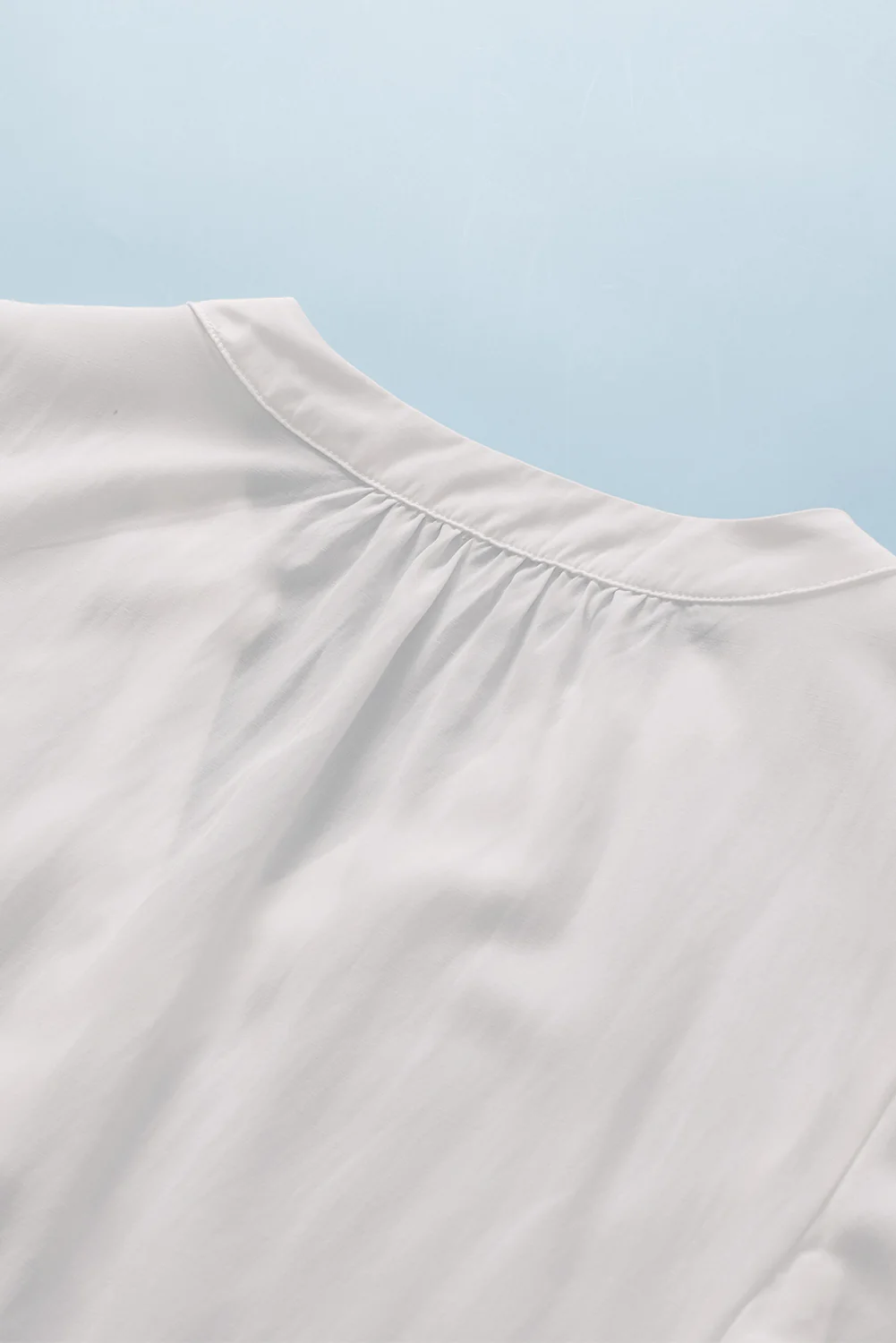 White V Neck Pleated Front Ruffled Sleeve Shirt