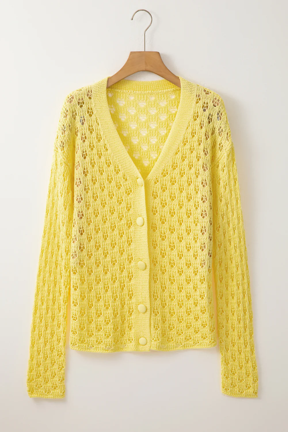 Pointelle Knit V Neck Sweater Cardigan