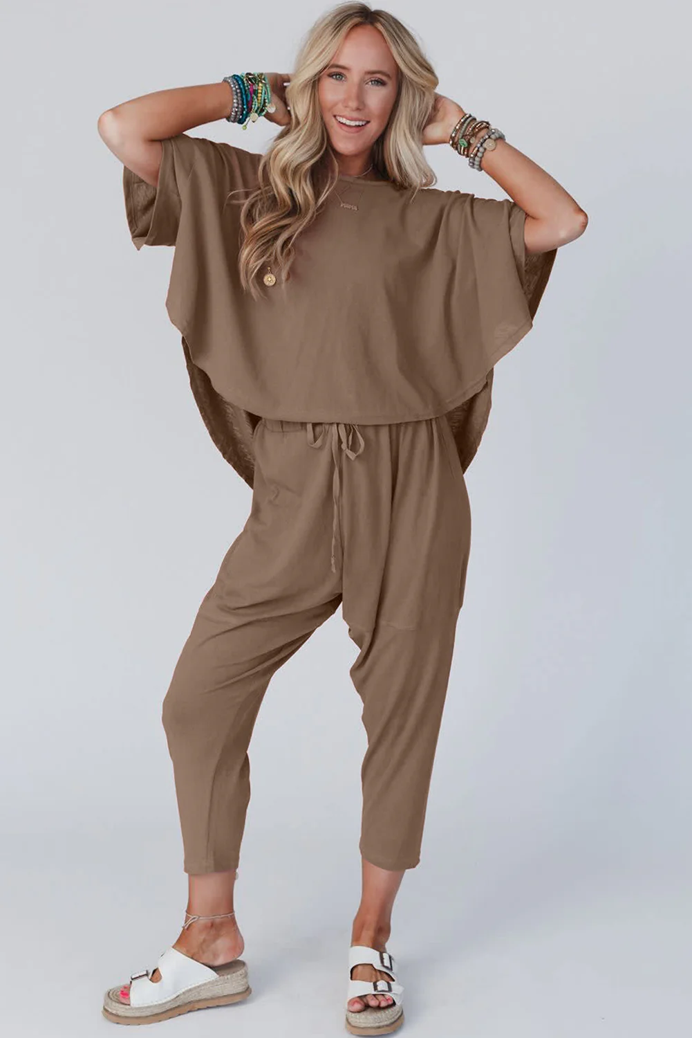 High Low Boxy Fit Tee and Crop Pants Set
