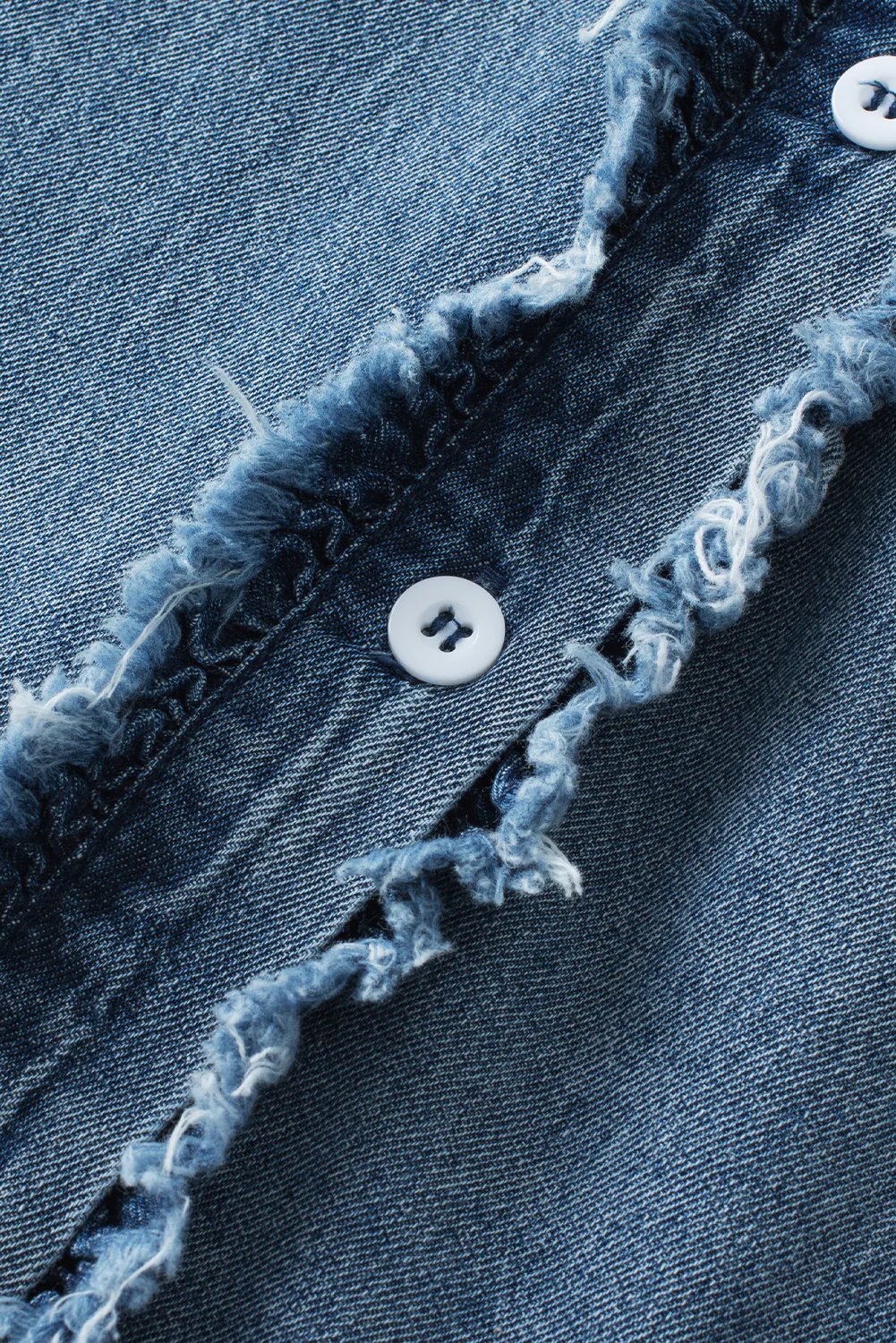 Button Front Ruffled Flutter Frayed Denim Top