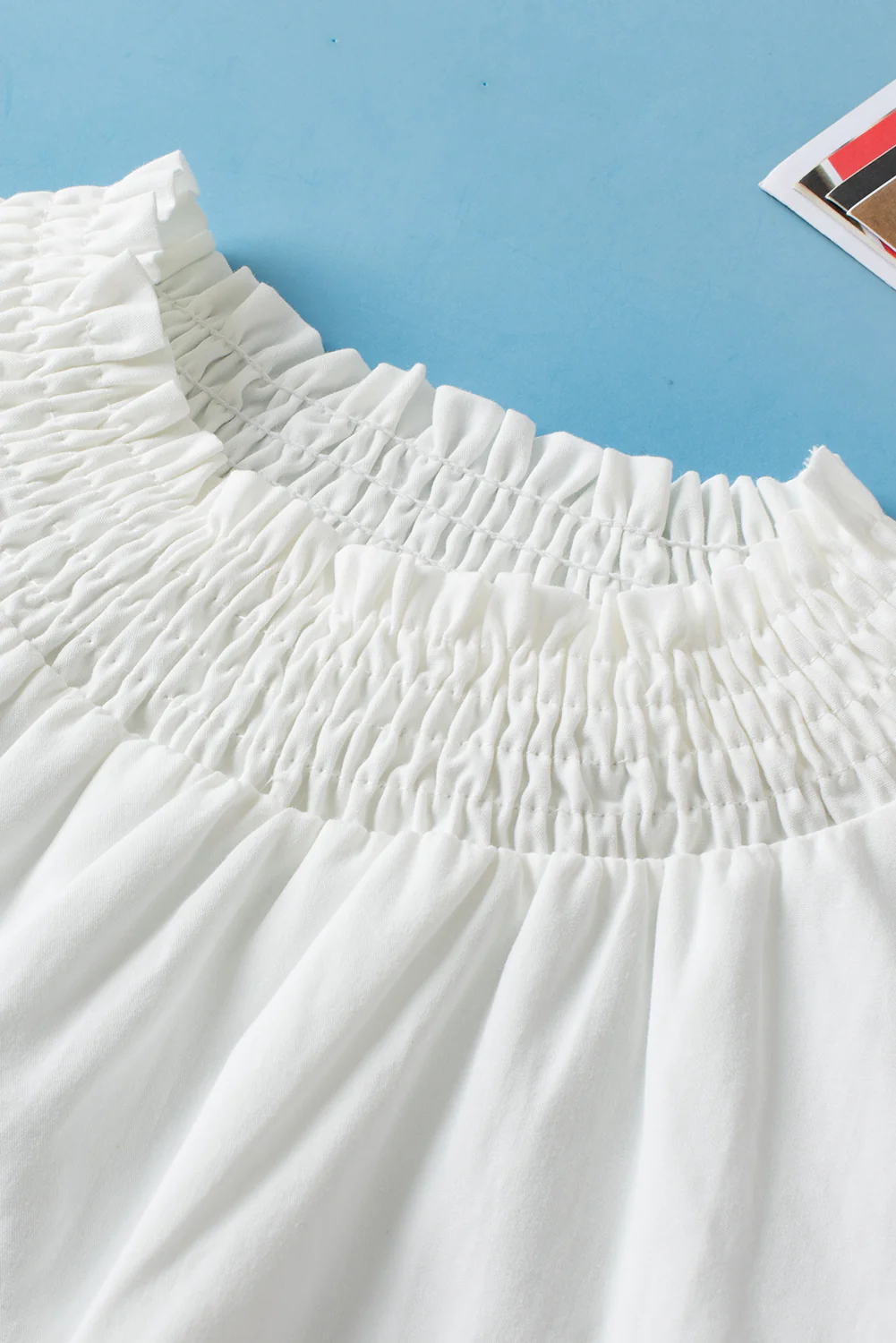 Embroidered Smocked Neck Puff Sleeve Top