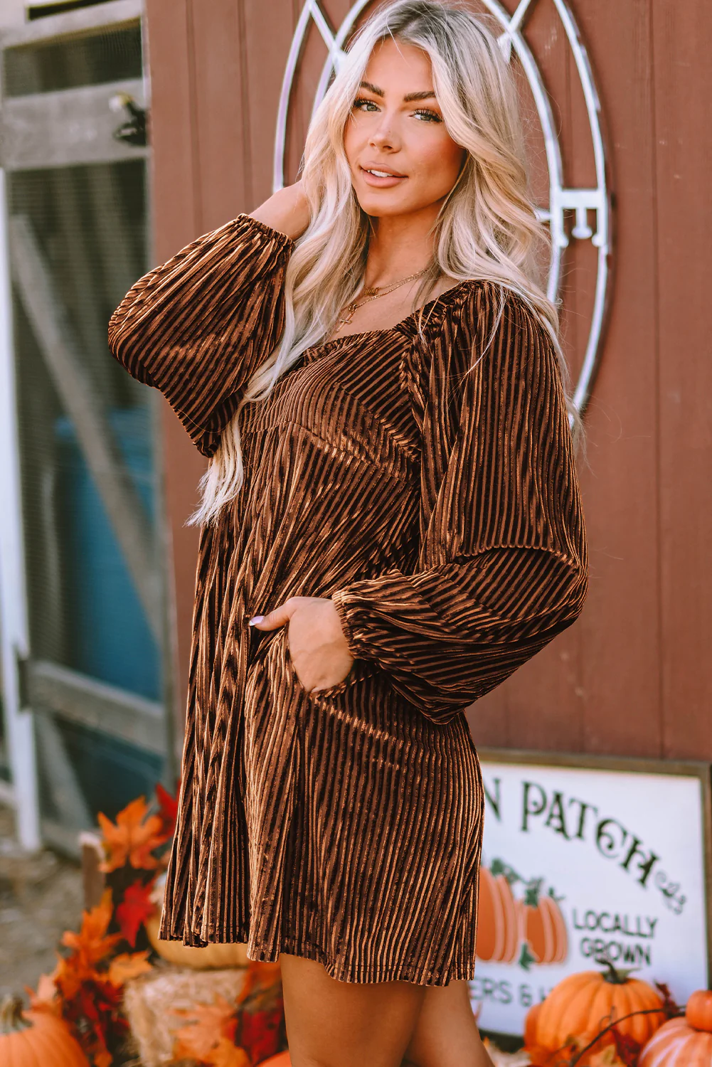 Long Sleeve Tiered Ribbed Velvet Dress