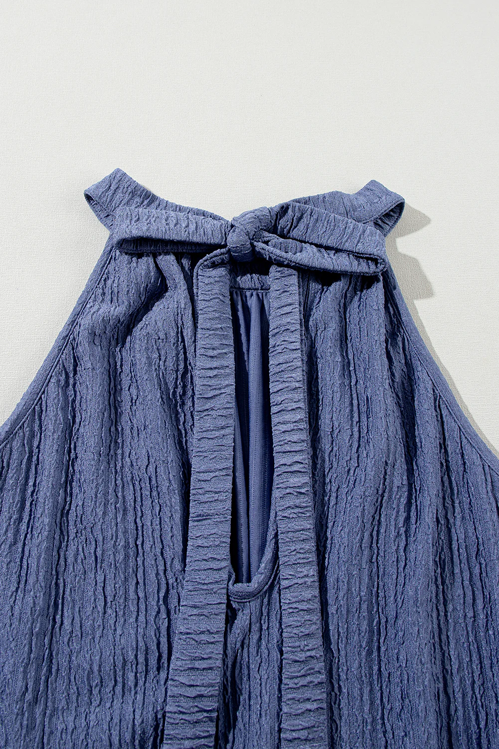Knot Back High Neck Crinkle Textured Romper