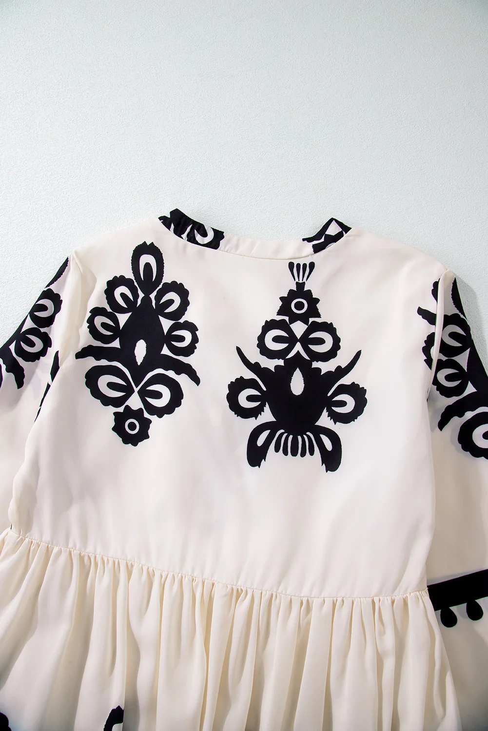 Western Pattern Print Tasseled Notch V Neck Mini Dress