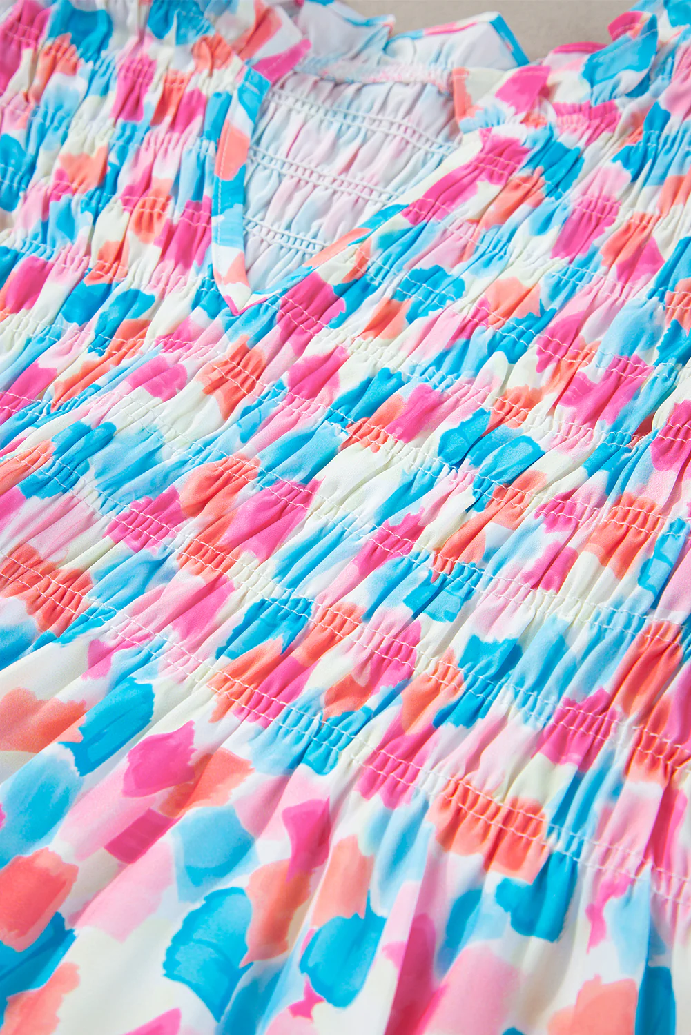 Shirred Yoke Ruffled Abstract Printed Blouse