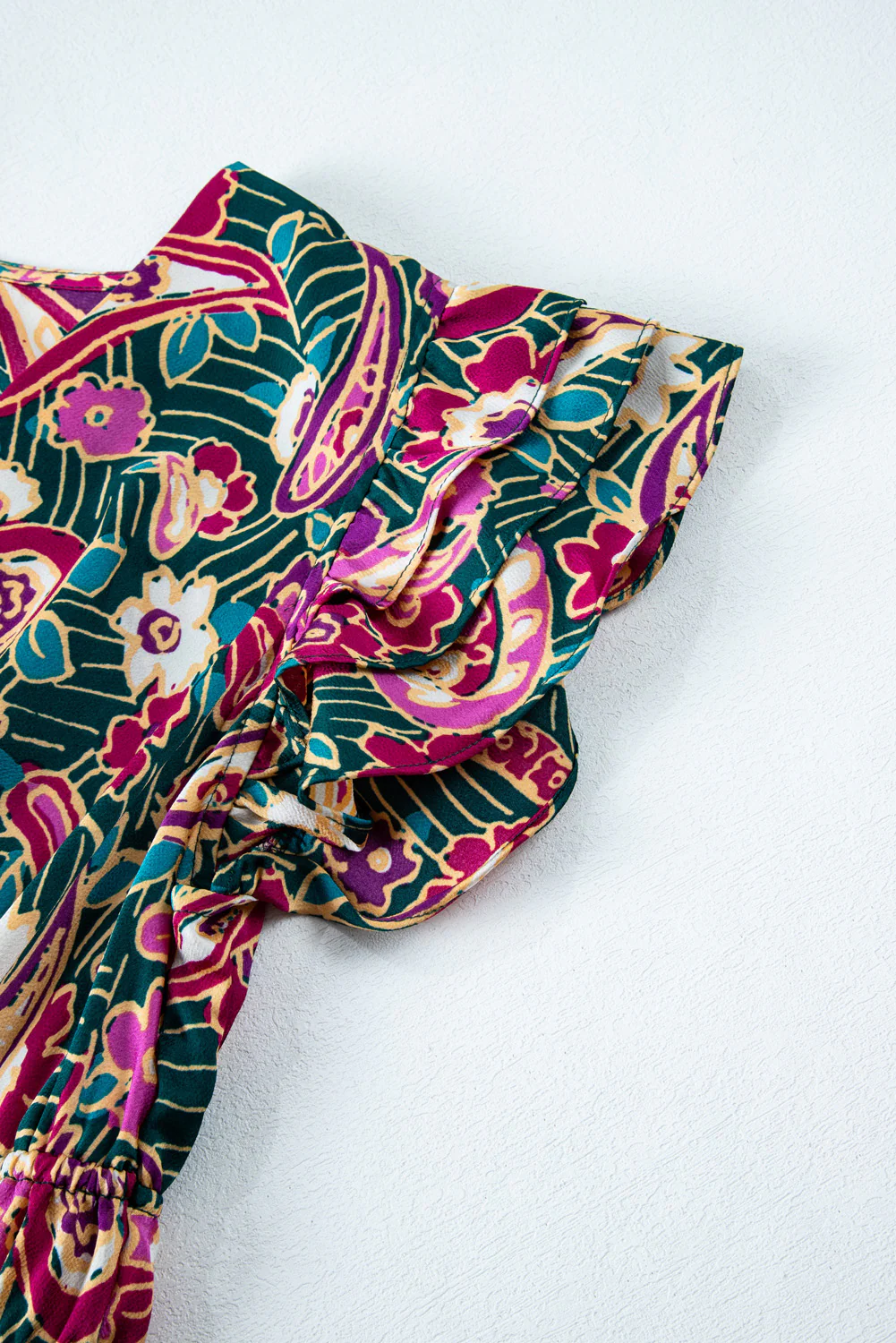 Paisley Print Flutter Sleeve Tiered Ruffle Dress