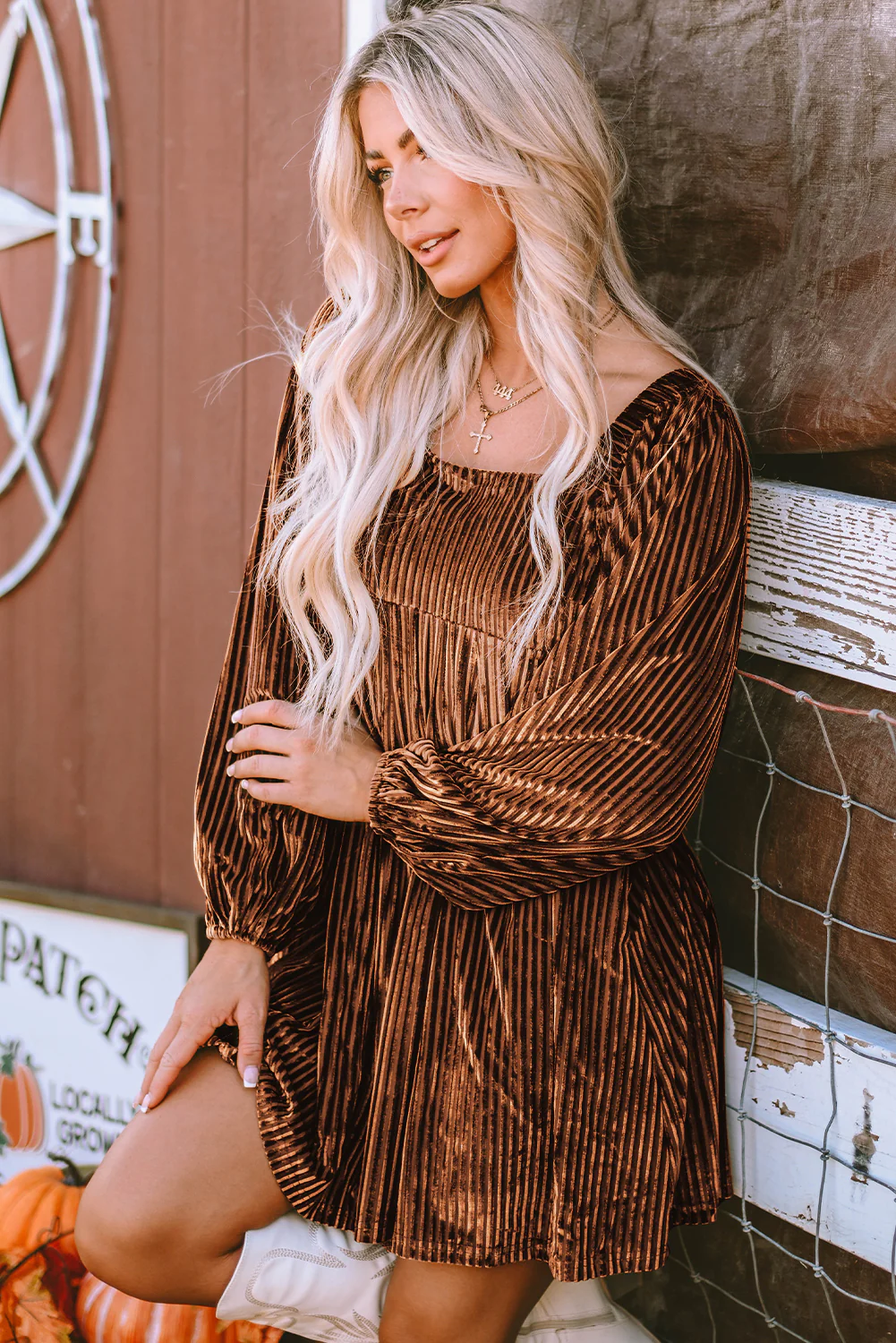 Long Sleeve Tiered Ribbed Velvet Dress