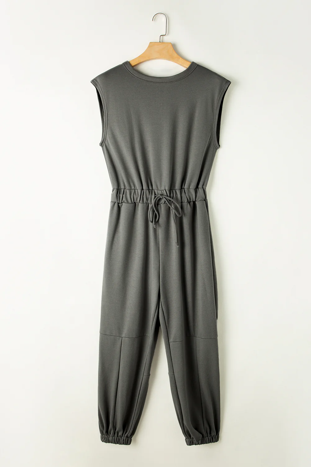Medium Grey Cap Sleeve Open Back Drawstring Jogger Jumpsuit