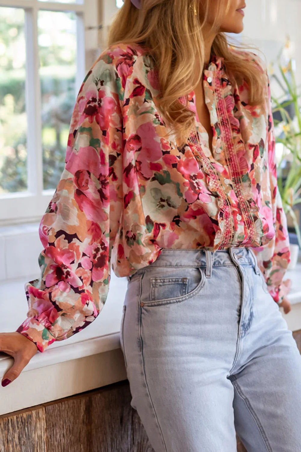 Ruffled Stitch Buttoned Loose Fit Shirt