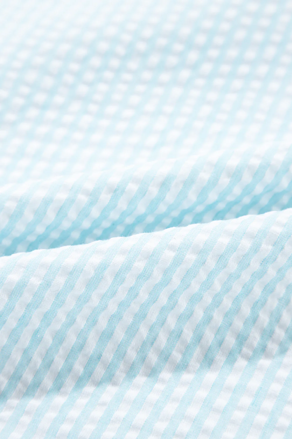 Seersucker Ruffled Puff Sleeve Stand Neck Mini Dress