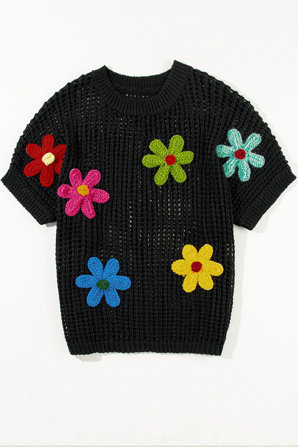 Crochet Flower Hollow-out Sweater T Shirt