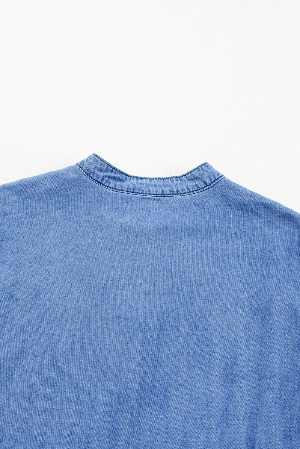 Chambray Ruffled 3/4 Sleeve Tiered Split V Neck Mini Dress