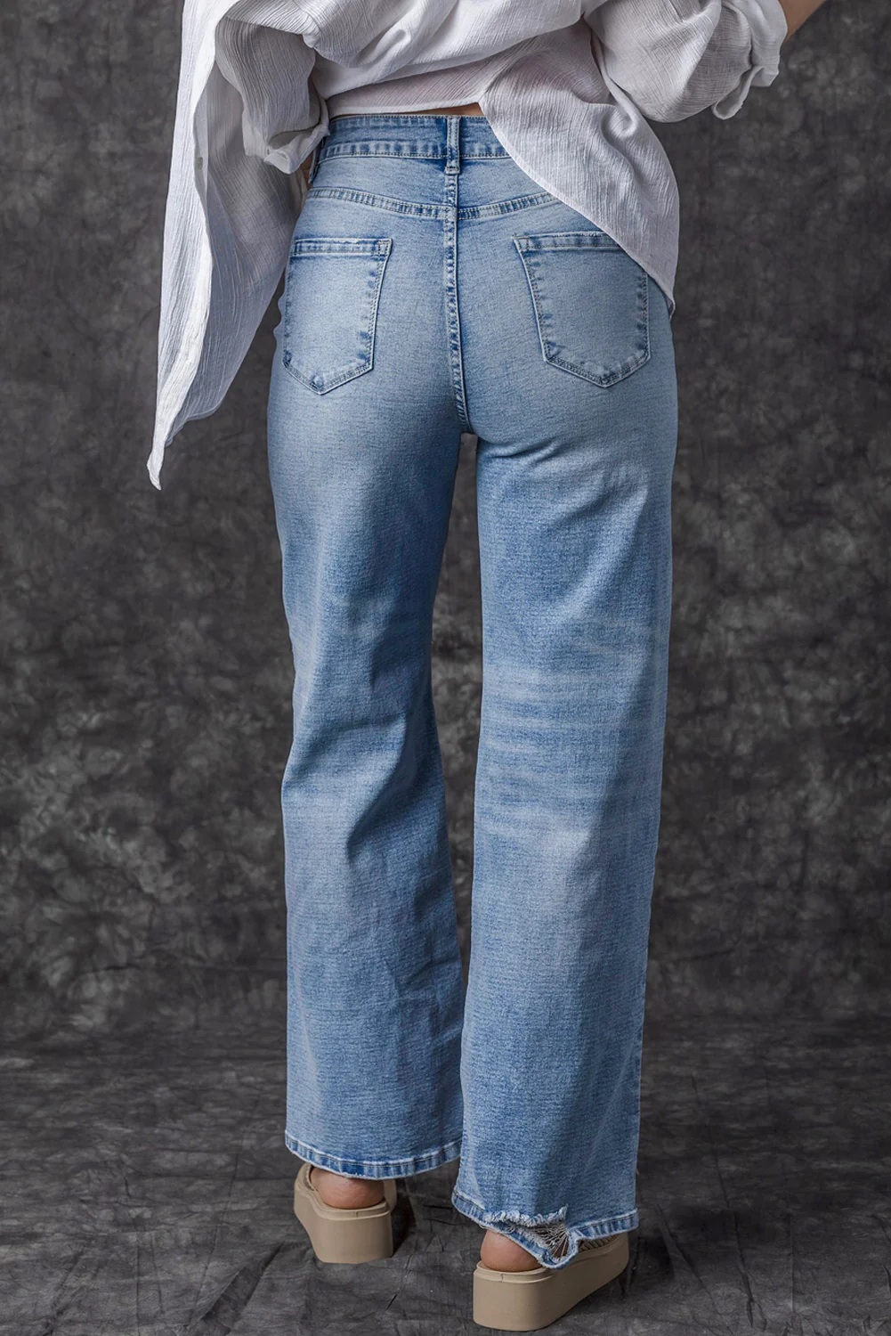 High Rise Distressed Straight Leg Jeans