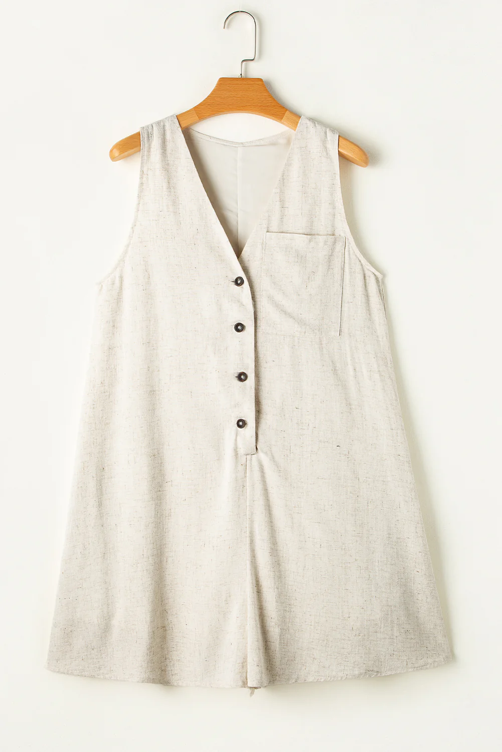 Sleeveless V Neck Buttoned Front Chest Pocket Romper