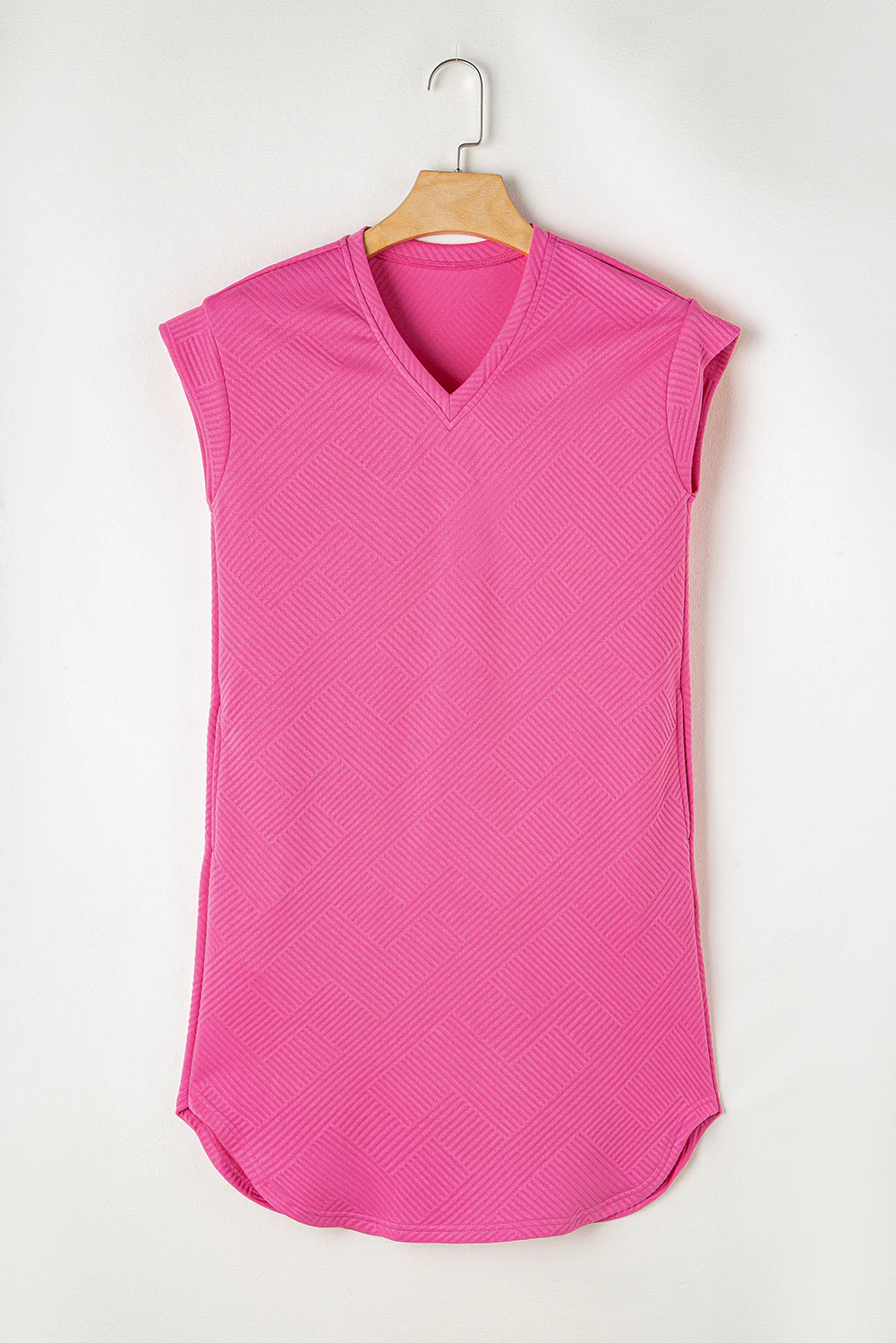 Bonbon Solid Textured V Neck Shift Midi Dress