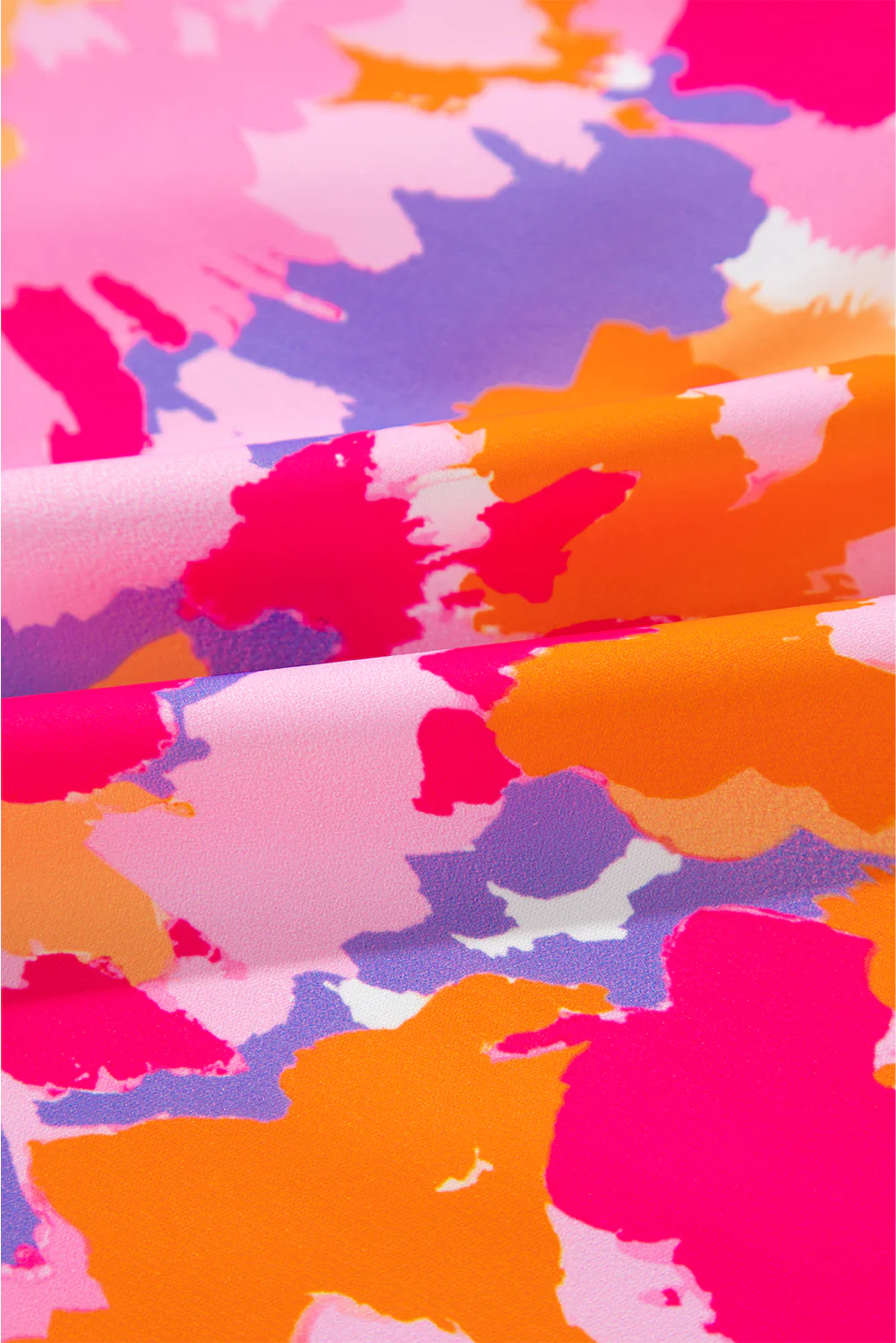 Abstract Print Tab Sleeve Notched Neck Blouse