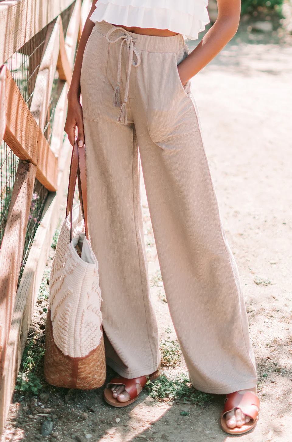 Almond Avery Wide-Leg Pants
