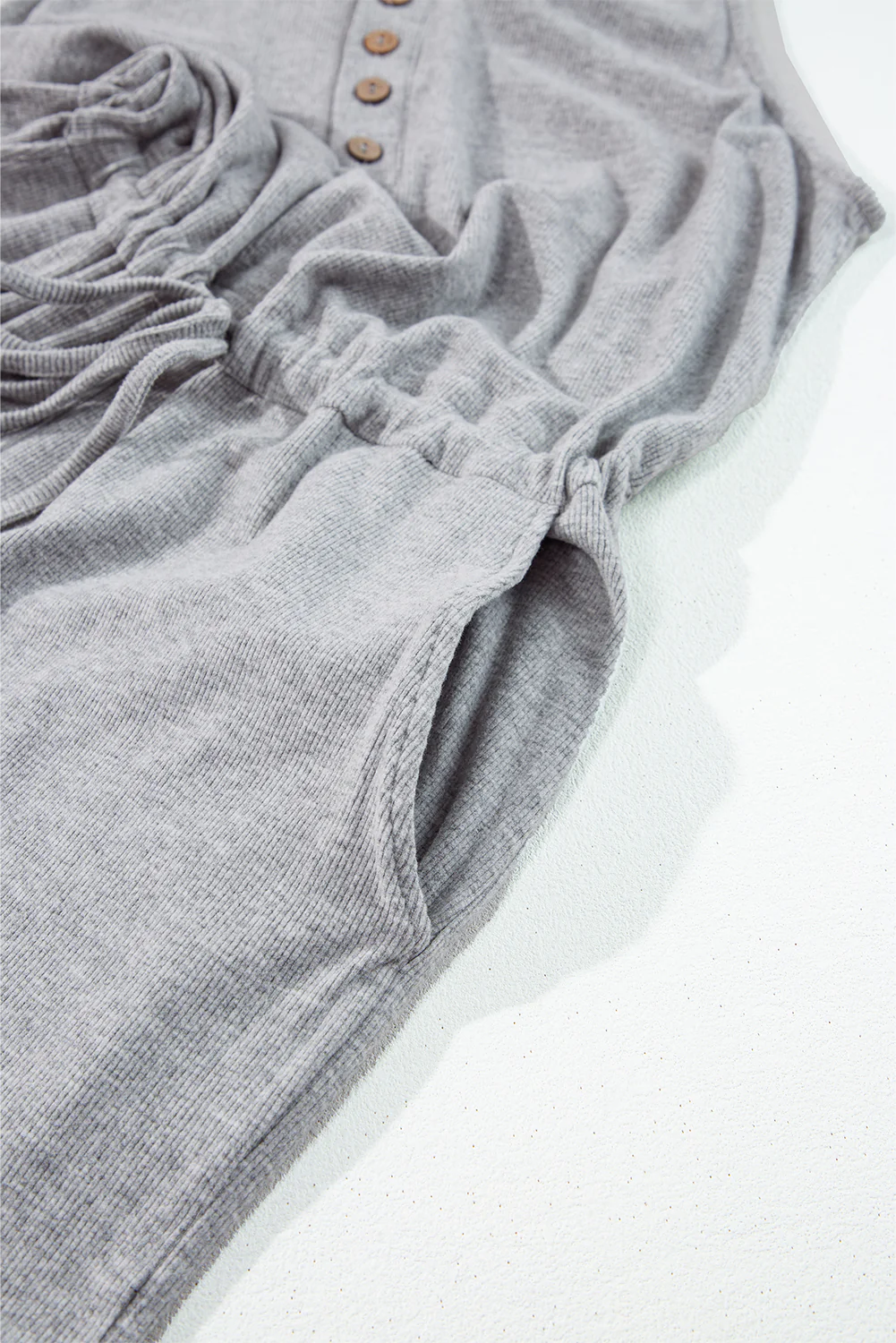 Ribbed Knit Buttons Drawstring Sleeveless Jumpsuit