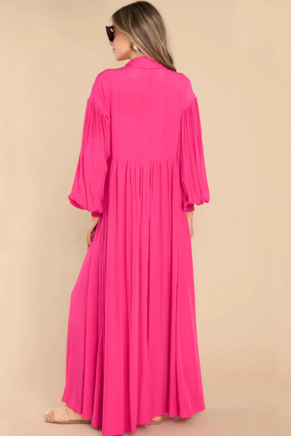 Bubble Sleeve Shirt Maxi Dress