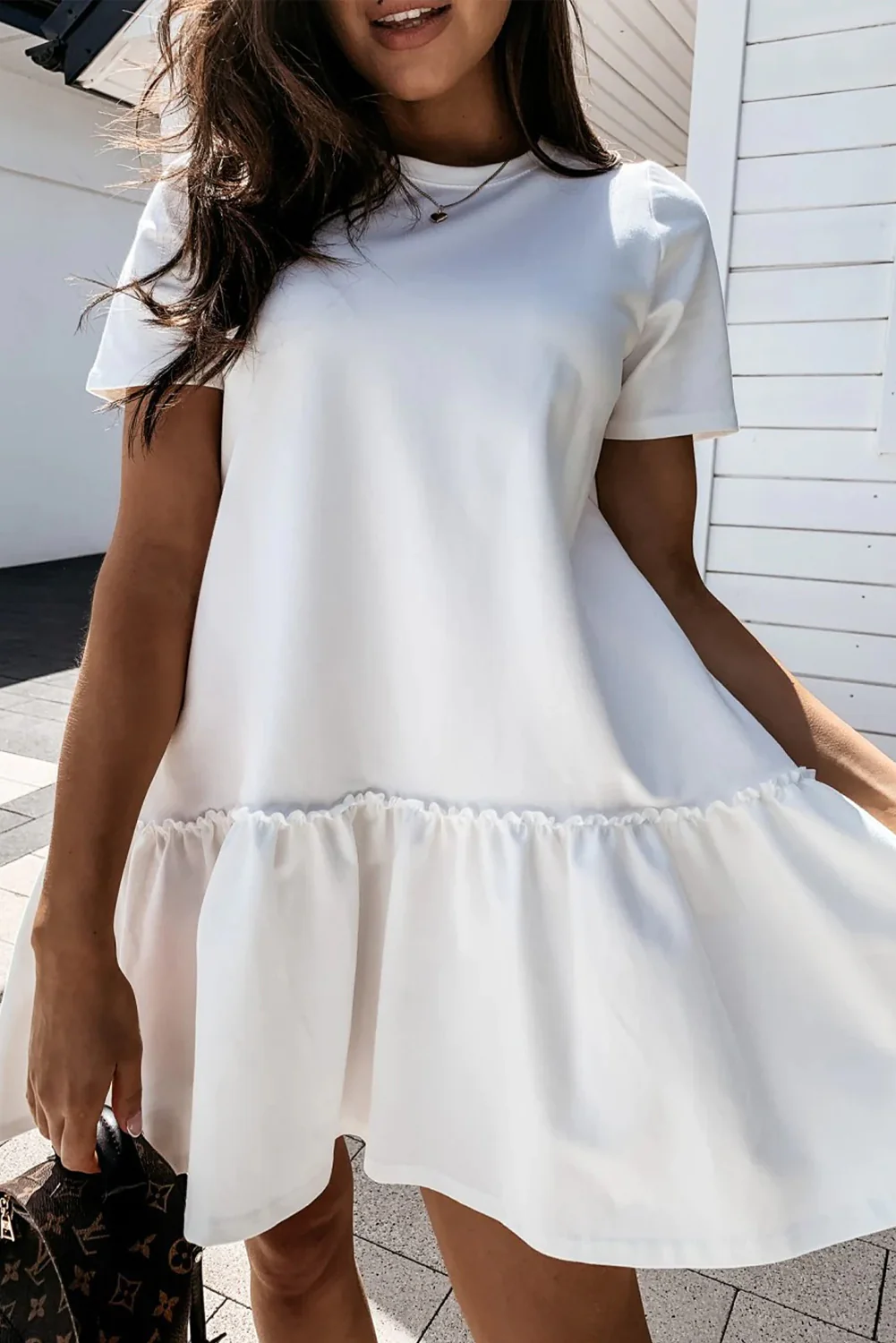 Frilly Splicing Hem Short Sleeve Casual Dress