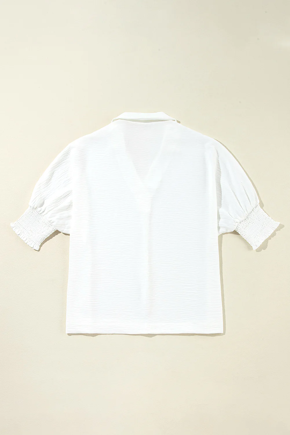 Boxy Collared Smocked Sleeve Cuffs Blouse