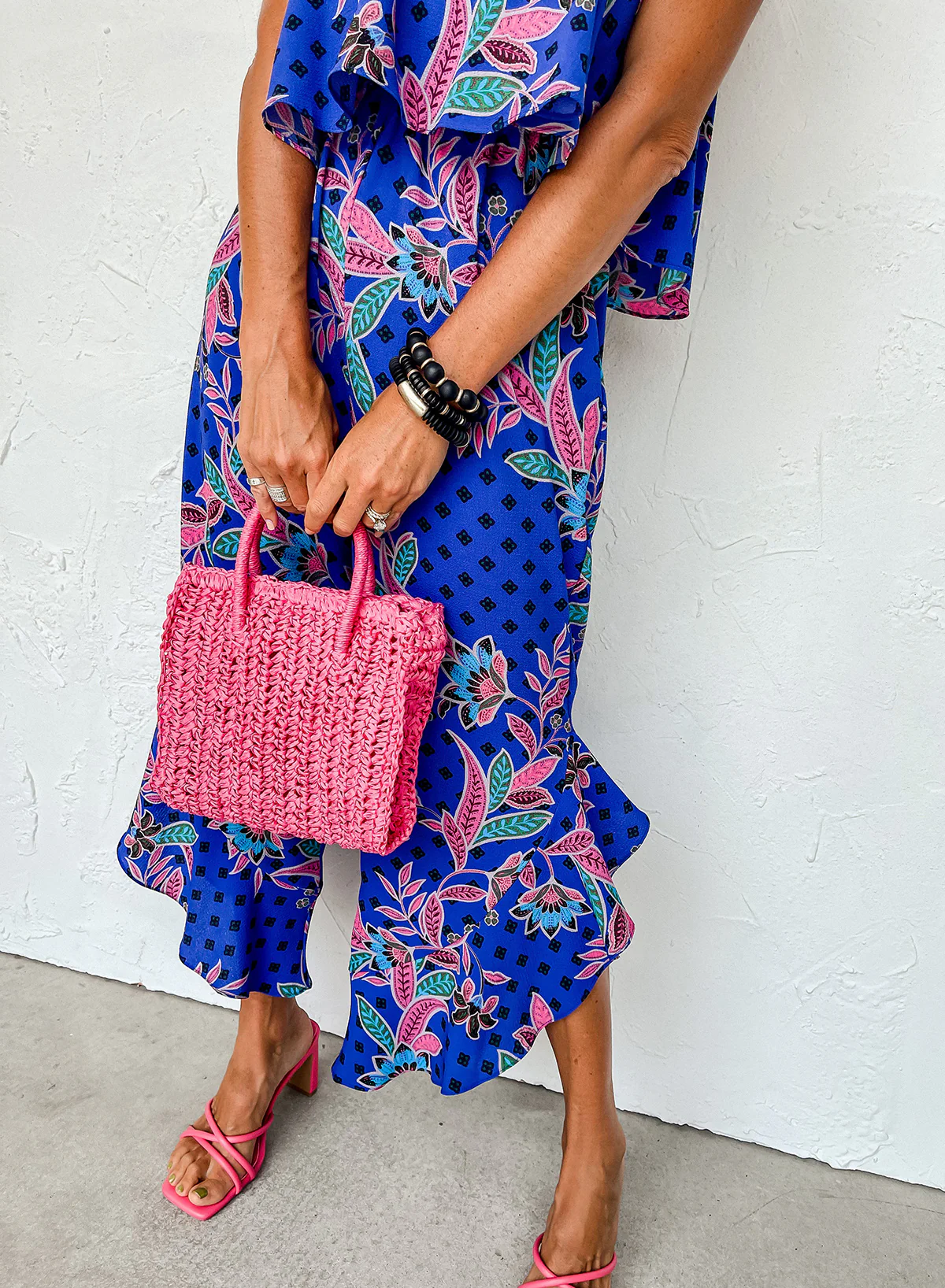 Mix Tropical Print Strapless Ruffled Jumpsuit