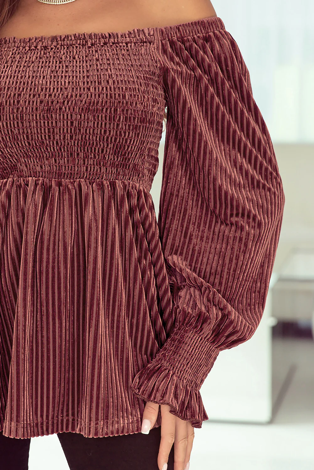 Long Sleeve Tiered Ribbed Velvet Dress