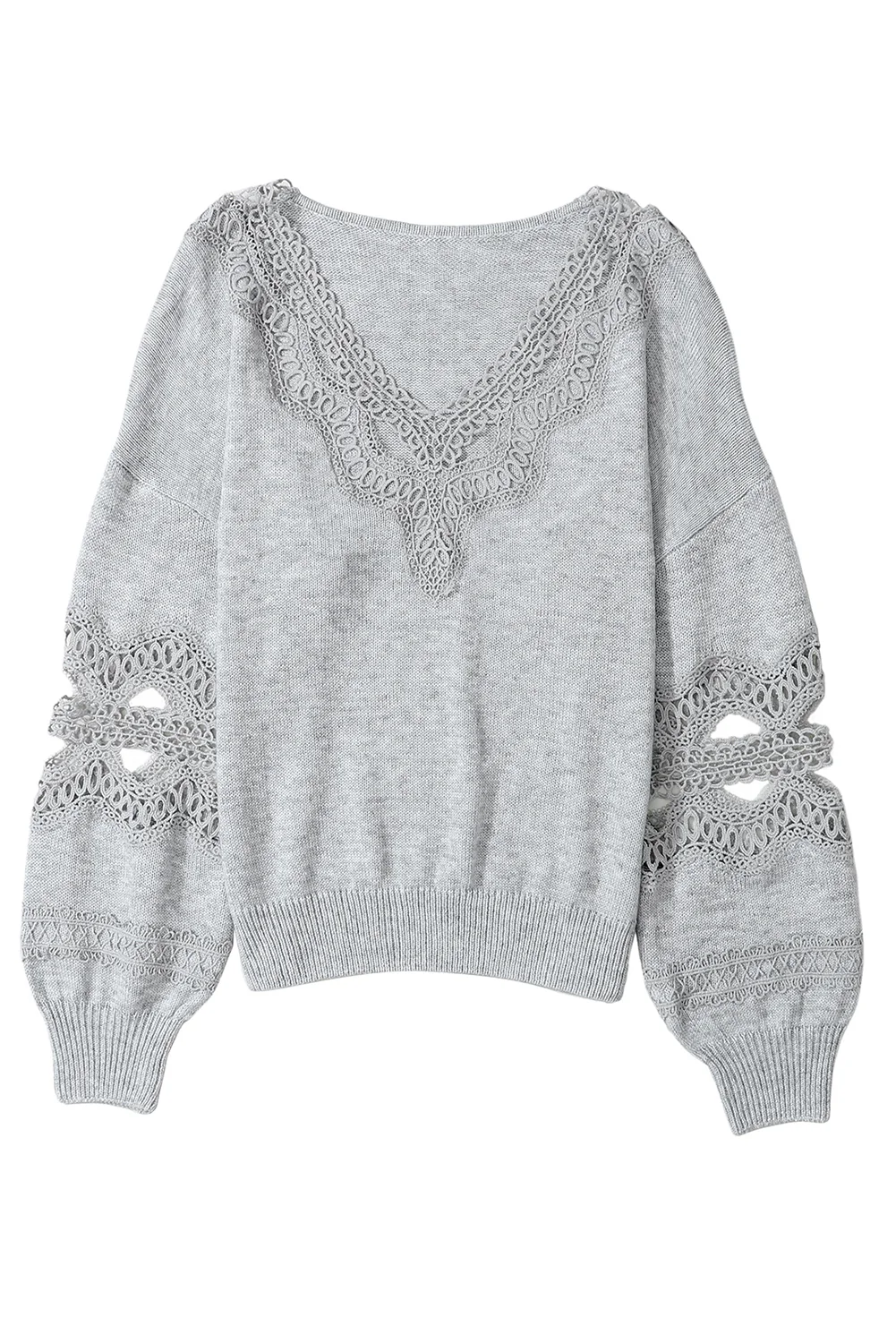 Hollowed Lace Splicing V Neck Loose Sweater