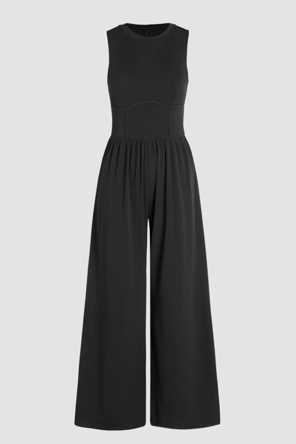 Medium Grey Cinched Waist Sleeveless Wide Leg Jumpsuit