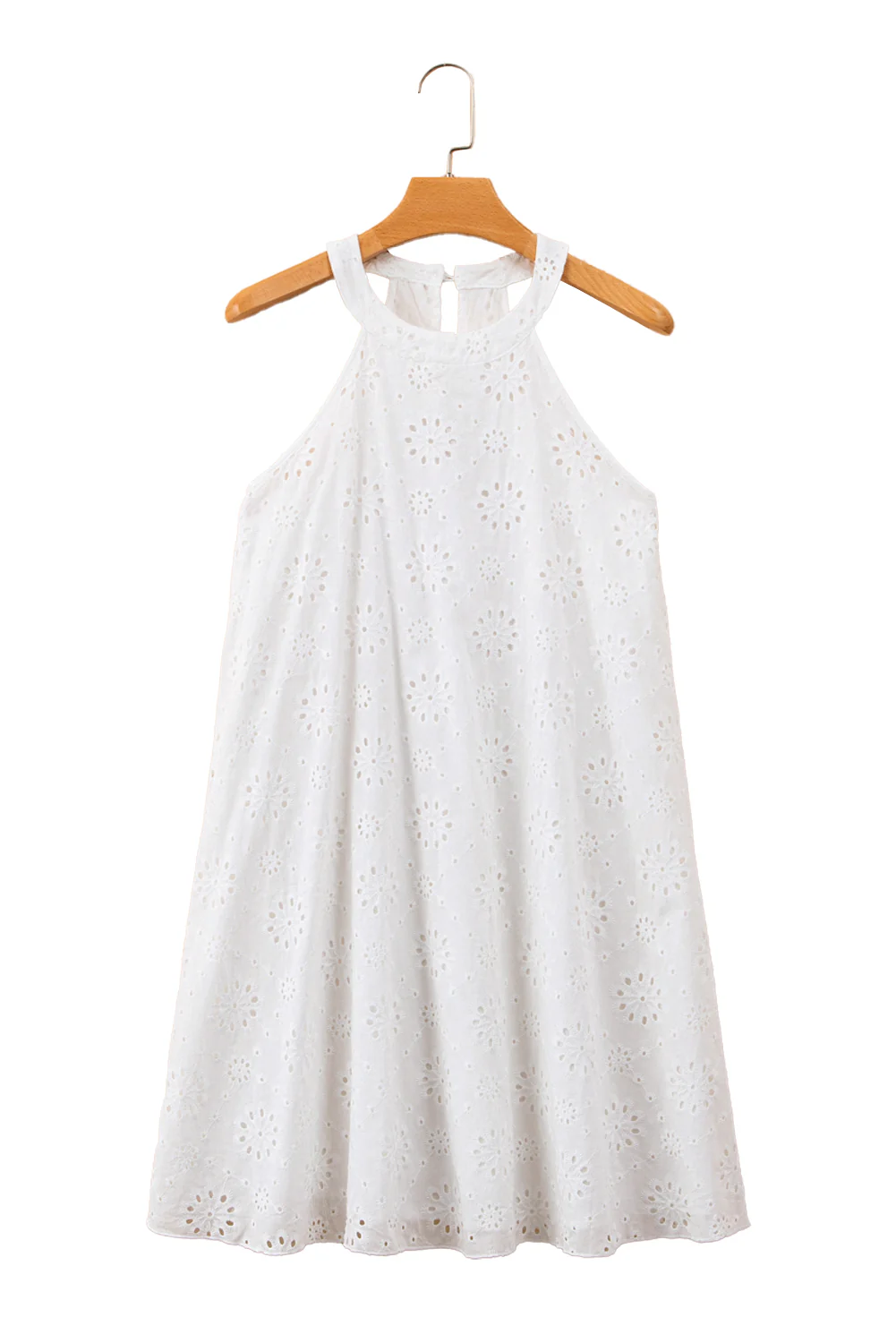 Boho Eyelet Pattern Halter Neck Sleeveless Dress
