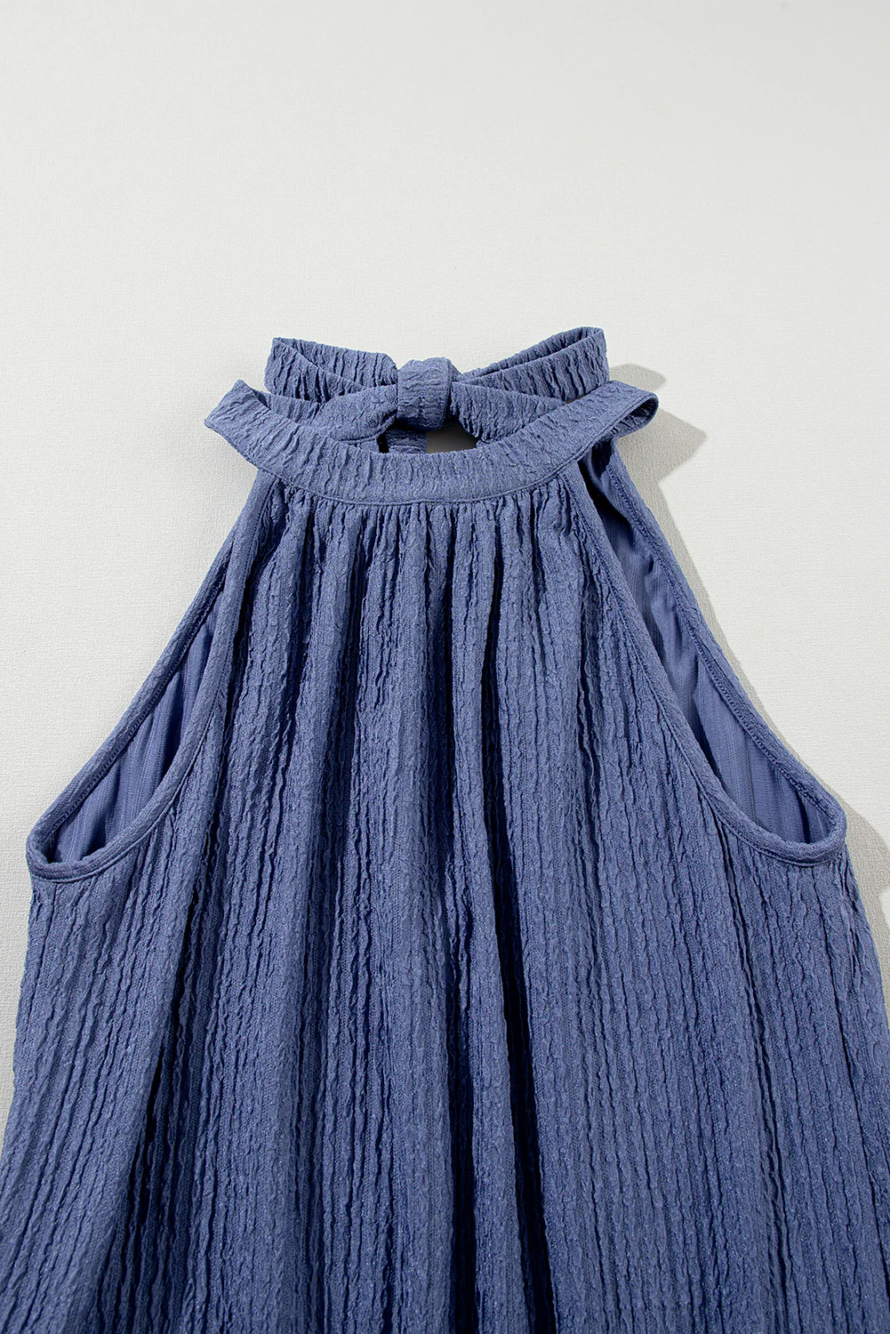 Knot Back High Neck Crinkle Textured Romper